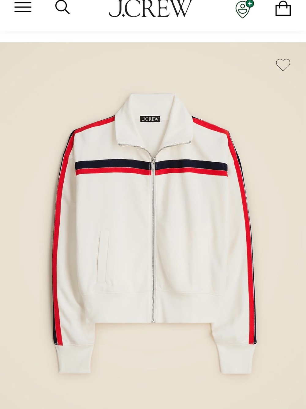 J. Crew White Track Jacket with Red and Navy Stripes